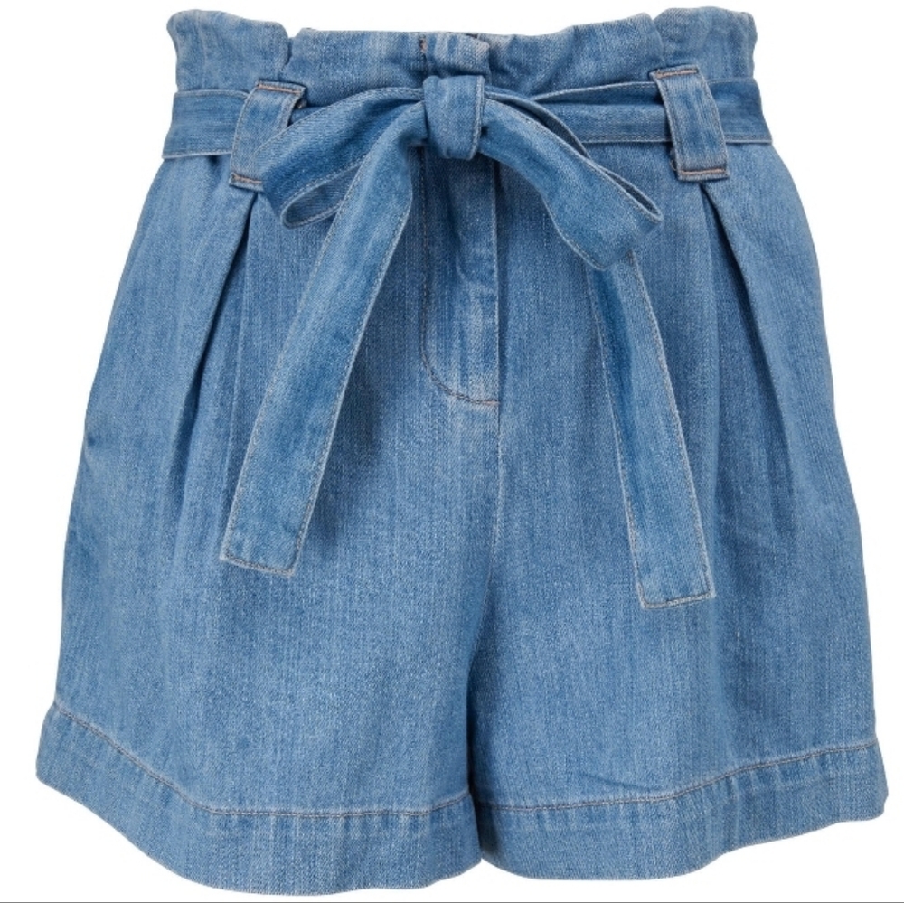L'AGENCE Hilary Mist High-Rise Paperbag Waist Denim Shorts